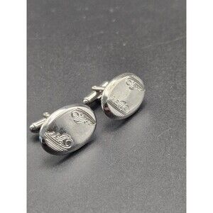 Anson Men's Cufflinks Silver Tone Oval - Vintage Set